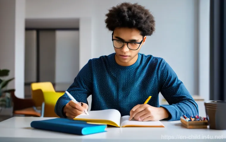 아동상담사 자격 시험 준비 일정 - **Prompt:** A young adult, of diverse ethnicity, is deeply focused at a modern, well-organized desk,...