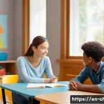 Home 22 아동상담사 직무 성과 향상 방안 - A warm and inviting counseling room scene featuring a diverse child aged around 7 years, sitting com...