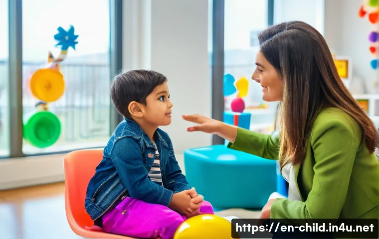 아동상담사 자격증 취득과 취업의 관계 - A warm, professional child counseling session in a modern office setting, featuring a certified fema...