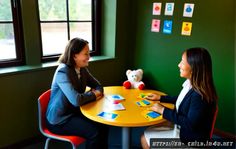 아동상담사 업무 환경 - Photorealistic child counselor’s welcoming office in a North American community center, a compassion...