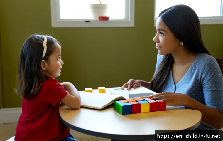 아동상담사 실무의 현실 - Photorealistic child counselor in a welcoming American community clinic, seated at a small round tab...