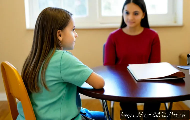 Home 17 아동상담사 실무 사례 - Photorealistic child counseling session in a welcoming American community clinic, compassionate fema...